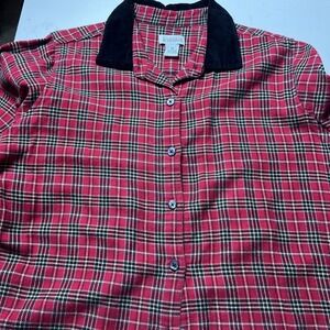 Vintage Plaid Womens Button Up Velvet Collar‎ MED heavyweight Retro Flannel soft